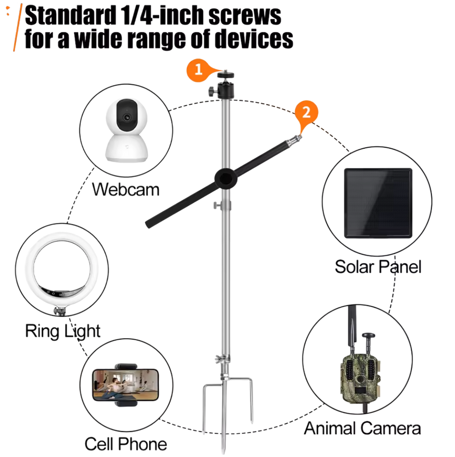 Mounting stand for trail camera and solar panel